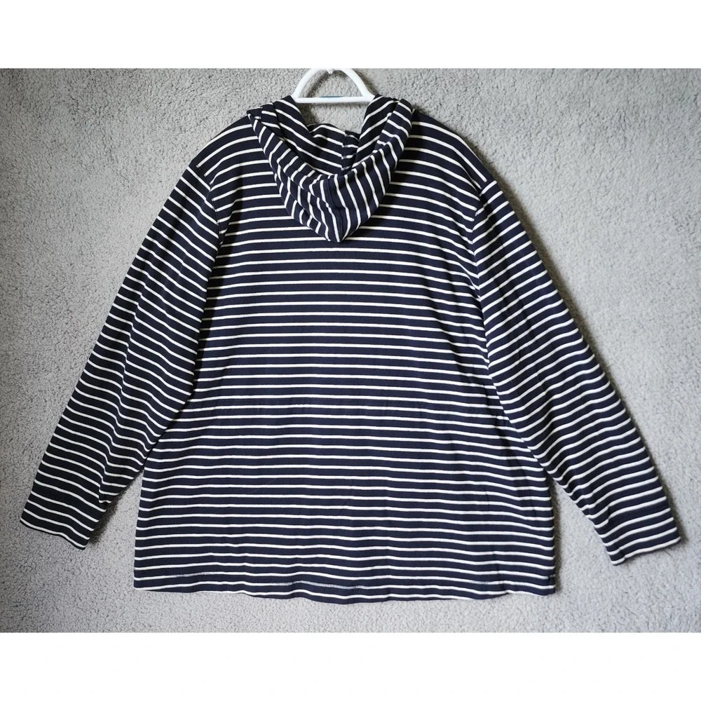 L.L. Bean Snap Front Hoodie Women 3X Blue White Striped Cotton Blend 502733 - Picture 9 of 11